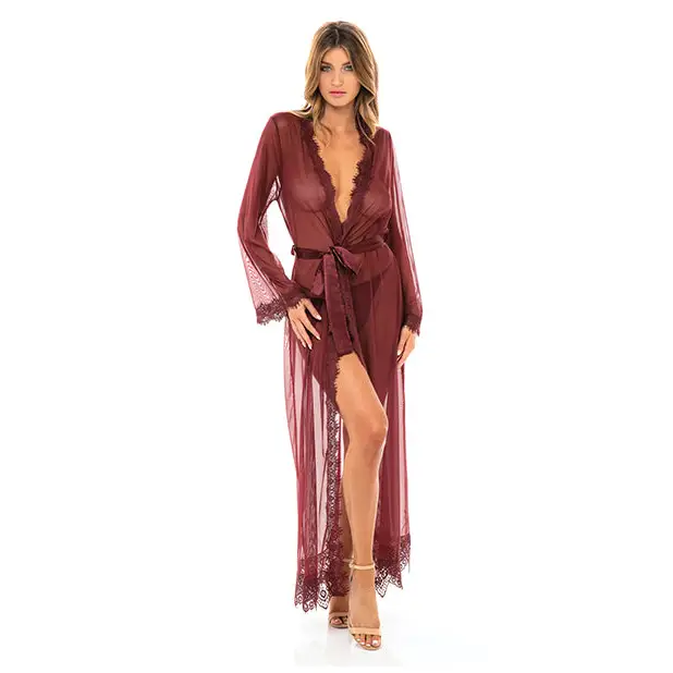 Provence Eyelash Lace Floor Length Robe Zinfandel S/M - Lingerie - Hanging