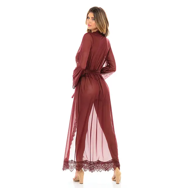 Provence Eyelash Lace Floor Length Robe Zinfandel S/M - Lingerie - Hanging