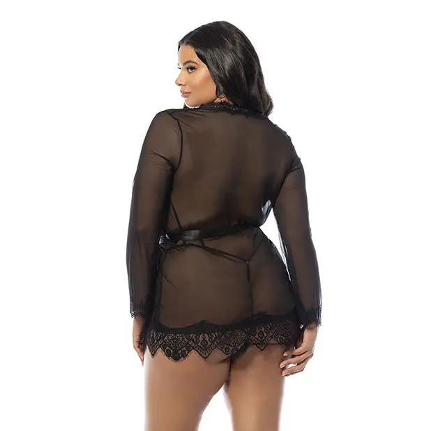 Provence Short Robe - Black 1X/2X - Lingerie - Plus/Queen - Hanging