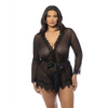 Provence Short Robe - Black 1X/2X - Lingerie - Plus/Queen - Hanging