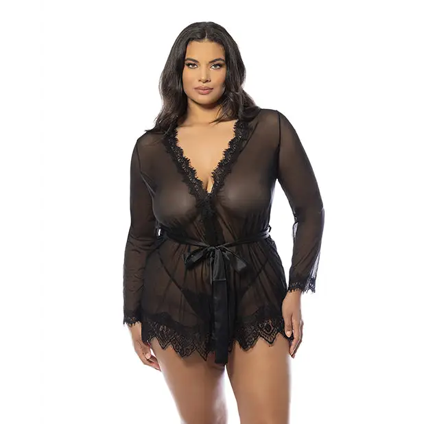 Provence Short Robe - Black 1X/2X - Lingerie - Plus/Queen - Hanging