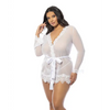 -=Provence Short Robe - White 1X/2X - Lingerie - Plus/Queen - Hanging