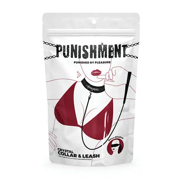 Punishment Crystal Detail Collar & 37’’ Leash - Bondage Blindfolds & Restraints