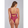 Quinn Cross Dyed Galloon Lace & Mesh Teddy Wine MD - Lingerie - Hanging
