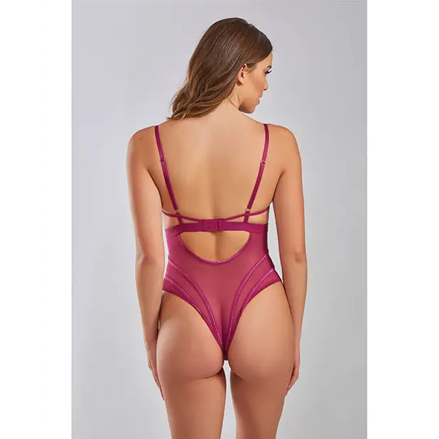 Quinn Cross Dyed Galloon Lace & Mesh Teddy Wine MD - Lingerie - Hanging