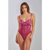 Quinn Cross Dyed Galloon Lace & Mesh Teddy Wine MD - Lingerie - Hanging