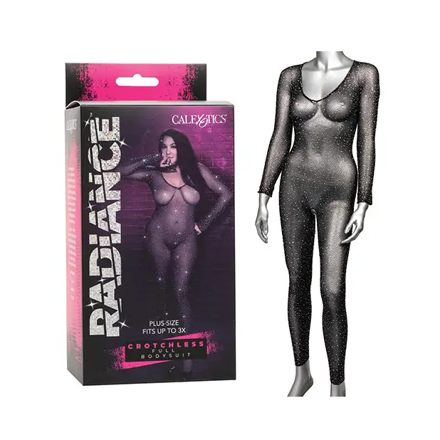 Radiance Crotchless Full Body Suit Black QN - Lingerie - Plus/Queen - Packaged