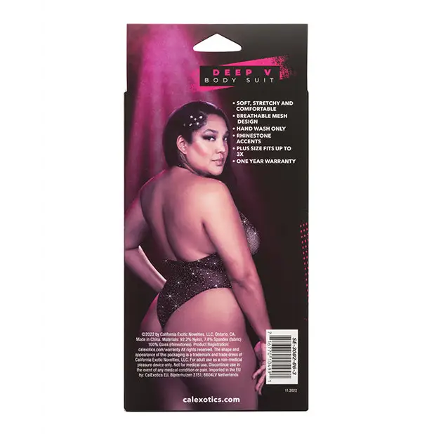 Radiance Deep V Body Suit Black QN - Lingerie - Plus/Queen - Packaged