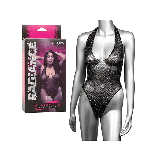 Radiance Deep V Body Suit Black QN - Lingerie - Plus/Queen - Packaged