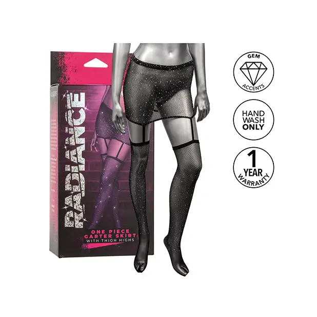Radiance One Piece Garter Skirt w/Thigh Highs - Black O/S - Lingerie - Packaged