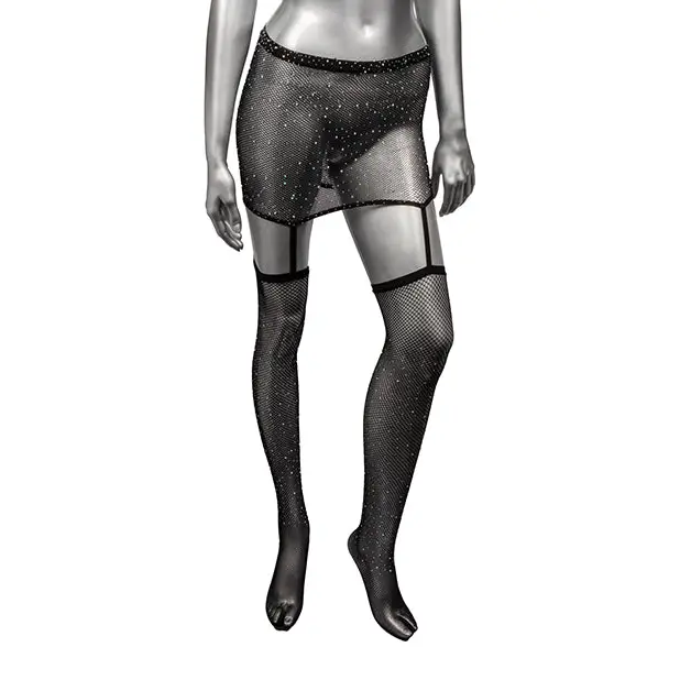 Radiance One Piece Garter Skirt w/Thigh Highs - Black O/S - Lingerie - Packaged
