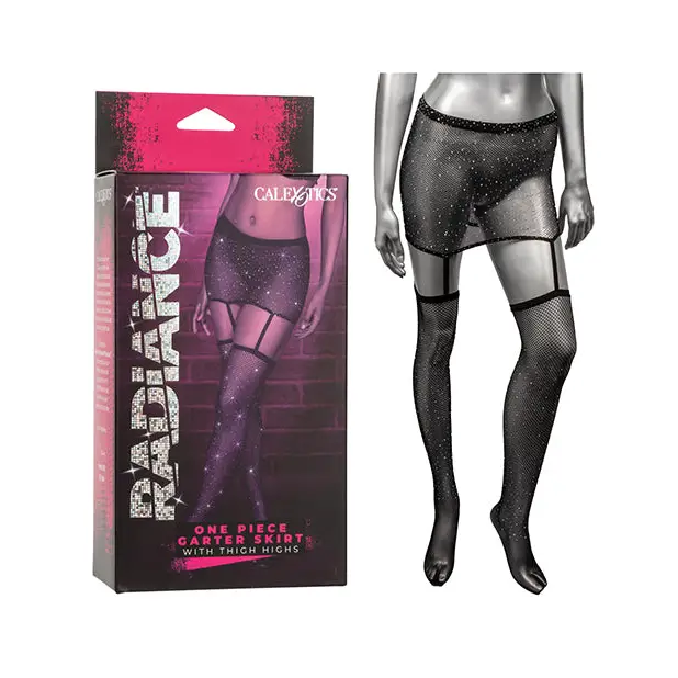 Radiance One Piece Garter Skirt w/Thigh Highs - Black O/S - Lingerie - Packaged