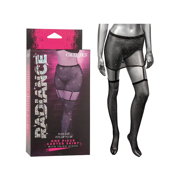 Radiance One Piece Garter Skirt w/Thigh Highs - Black Plus Size - Lingerie - Packaged