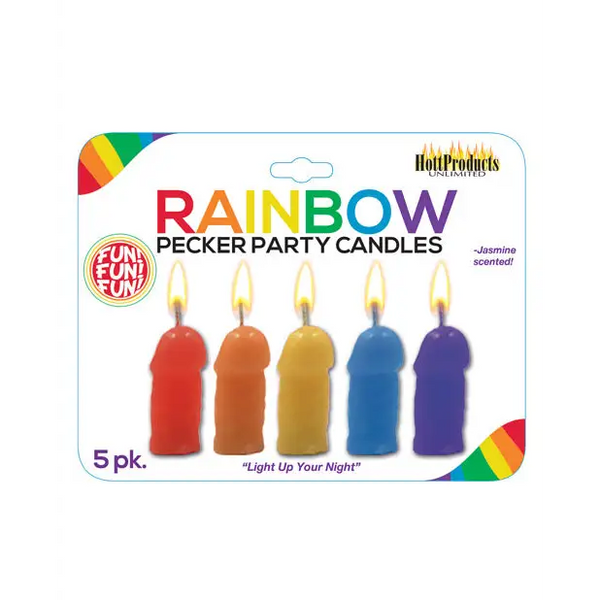 Rainbow Pecker Party Candles - Asst. Colors Pack of 5 - Bachelorette & Party Supplies