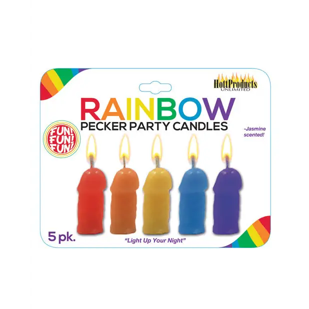 Rainbow Pecker Party Candles - Asst. Colors Pack of 5 - Bachelorette & Party Supplies