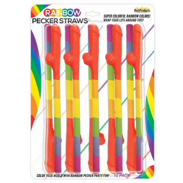 Rainbow Pecker Straws Pack of 10 - Gay & Lesbian Products