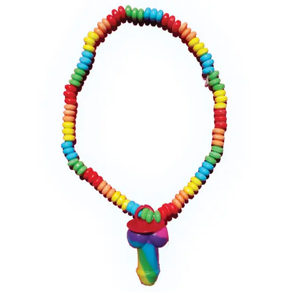 Rainbow Stretchy Cock Candy Necklace - Bachelorette & Party Supplies