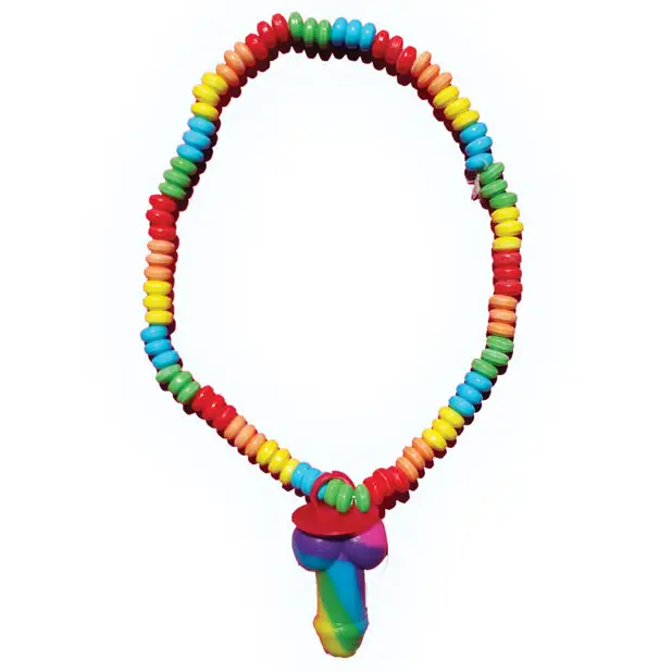 Rainbow Stretchy Cock Candy Necklace - Bachelorette & Party Supplies