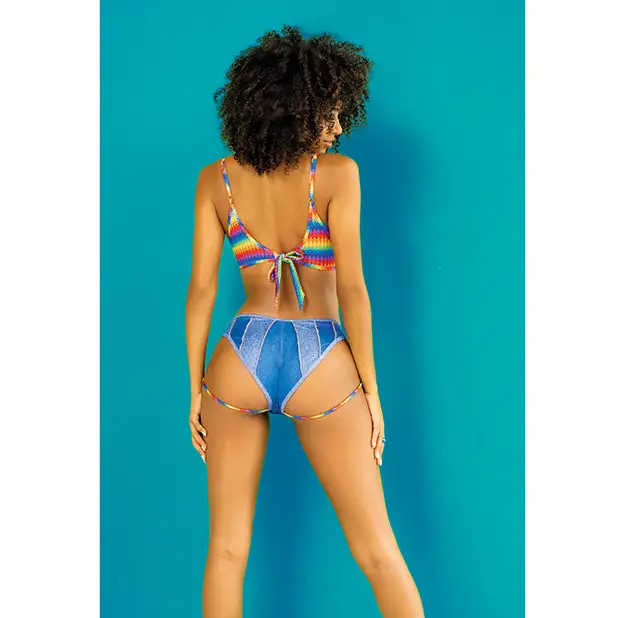 Rainbow Top & Strappy Micro Mini Shorts Chambray Prints S/M - Lingerie - Packaged