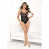 Raised Embroidery Open Crotch Teddy Black MD - Lingerie - Hanging