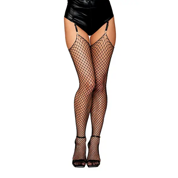 Raw Edge Diamond Net Thigh Highs - Black O/S - Lingerie - Packaged