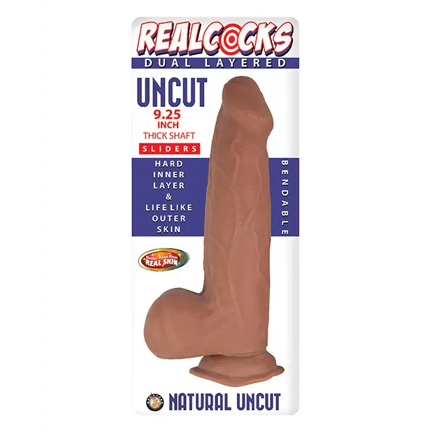 Realcocks Dual Layered Uncut Sliders 9.25’’ Thick Shaft - Brown - Dongs & Dildos
