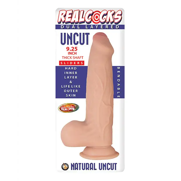 Realcocks Dual Layered Uncut Sliders 9.25’’ Thick Shaft - White - Dongs & Dildos