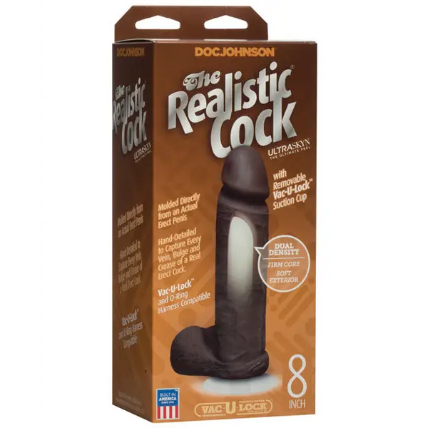 Realistic 8’’ Ultraskyn Cock w/Balls - Brown - Dongs & Dildos