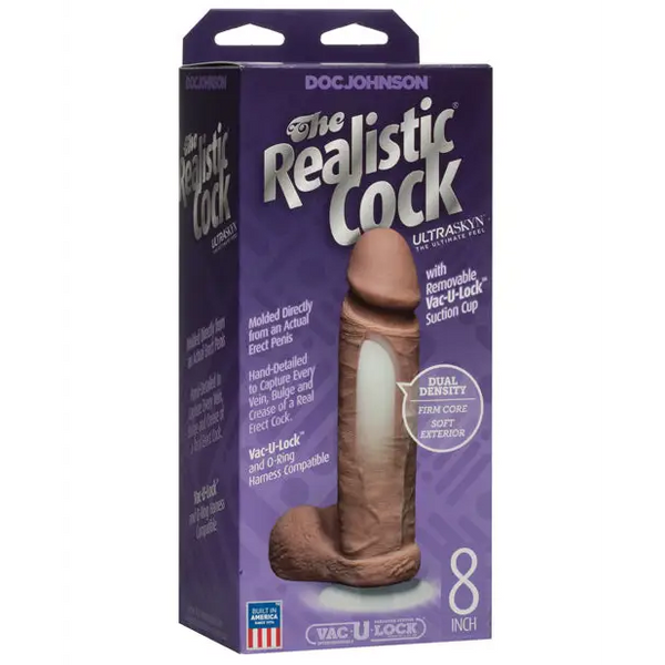 Realistic 8’’ Ultraskyn Cock w/Balls - Brown - Dongs & Dildos