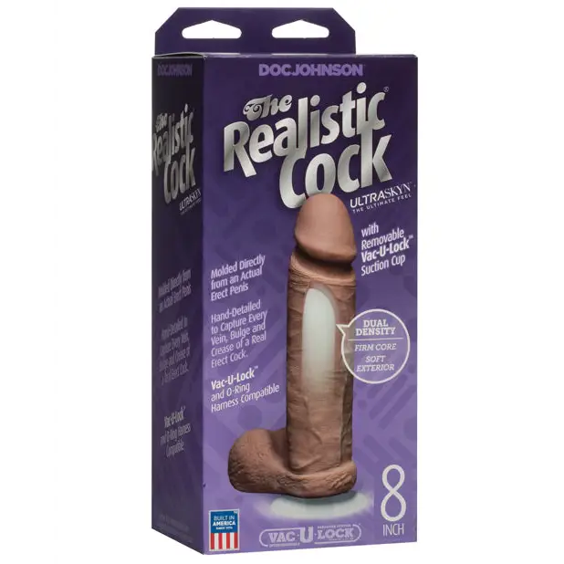 Realistic 8’’ Ultraskyn Cock w/Balls - Brown - Dongs & Dildos