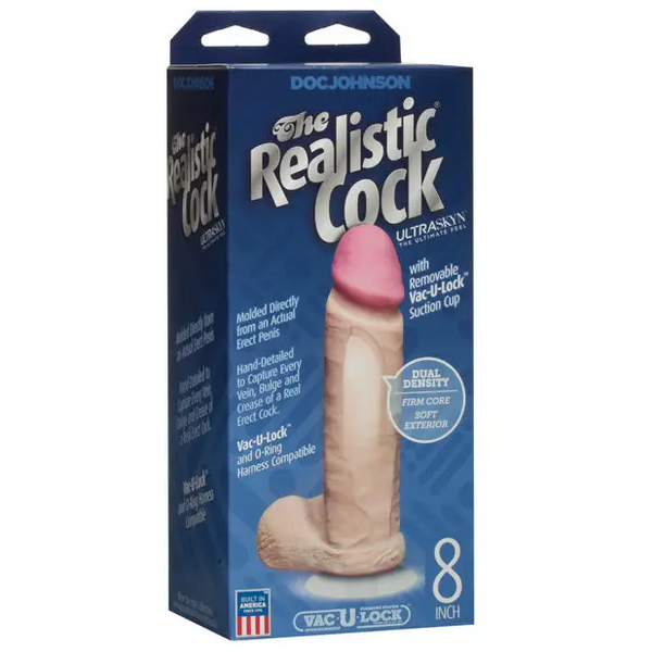 Realistic 8’’ Ultraskyn Cock w/Balls - White - Dongs & Dildos