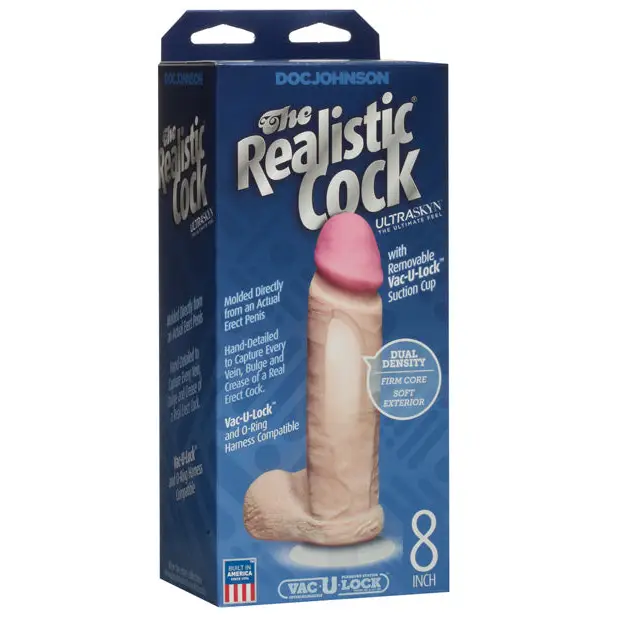 Realistic 8’’ Ultraskyn Cock w/Balls - White - Dongs & Dildos