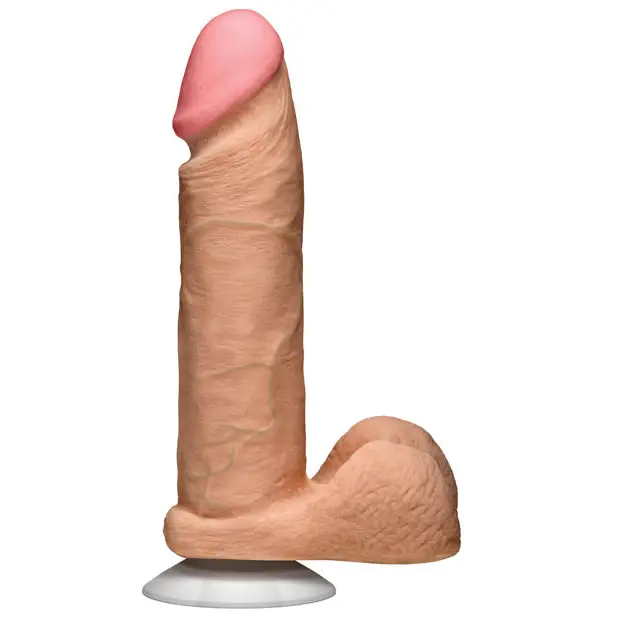 Realistic 8’’ Ultraskyn Cock w/Balls - White - Dongs & Dildos