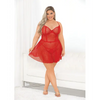 Red Hearts Mesh Babydoll & G-String Red 3X - Lingerie - Plus/Queen - Hanging