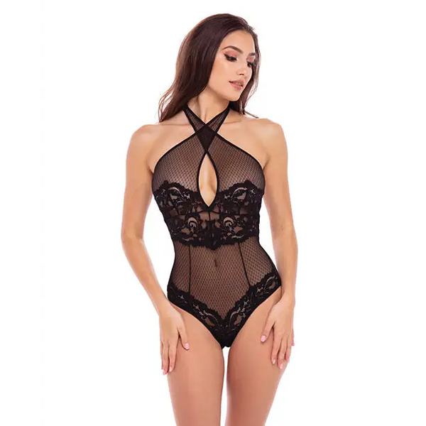 Rene Rofe Midnight Halter Teddy Black M/L - Lingerie - Packaged