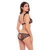 Rene Rofe Naughty Knickers Heart Mesh Peek a Boo Bra & Panties Black S/M - Lingerie - Packaged