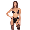 Rene Rofe Straight Up Garter Set Black M/L - Lingerie - Packaged