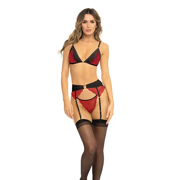 Rene Rofe Underneath It All Bra Garter Belt & G-String Red S/M - Lingerie - Packaged