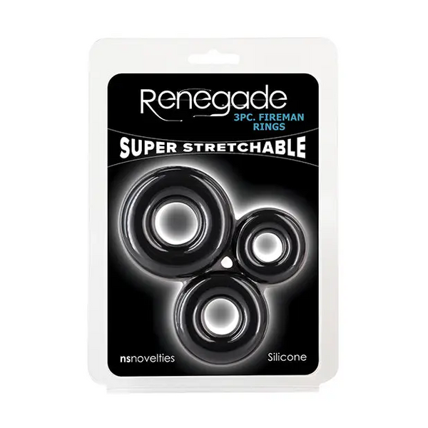 Renegade Fireman Cock Rings - Pack of 3 Black - Penis Enhancement