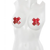 Reusable Studded Cross Pasties w/Gold Ring Detail Ruby/Gold O/S - Lingerie - Packaged