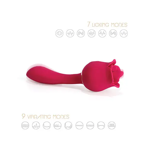 Rhea Clit Licking Tongue Rose Vibrator & G Spot Massager - Red - Stimulators