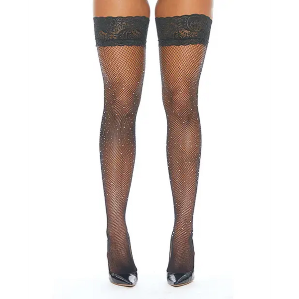 Rhinestone Thigh High w/Silicone Black O/S - Lingerie - Packaged