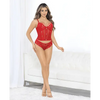 Rhinestone Zipper Front Lace Corset Top & Panty Red SM - Lingerie - Hanging