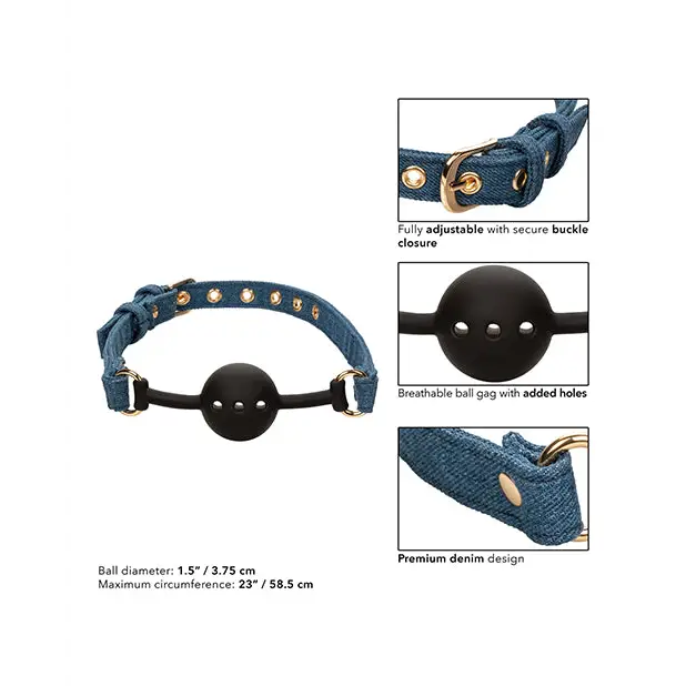 Ride ’Em Premium Denim Collection Ball Gag - Bondage Blindfolds & Restraints