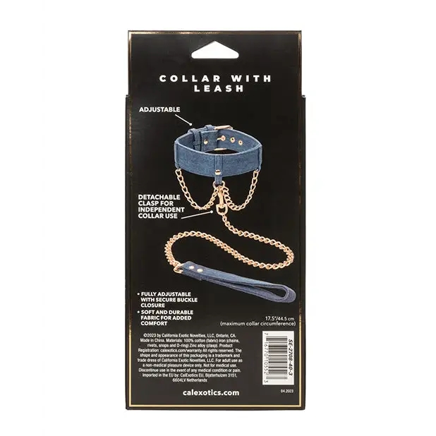 Ride ’Em Premium Denim Collection Collar w/Leash - Bondage Blindfolds & Restraints