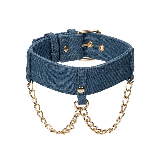 Ride ’Em Premium Denim Collection Collar w/Leash - Bondage Blindfolds & Restraints