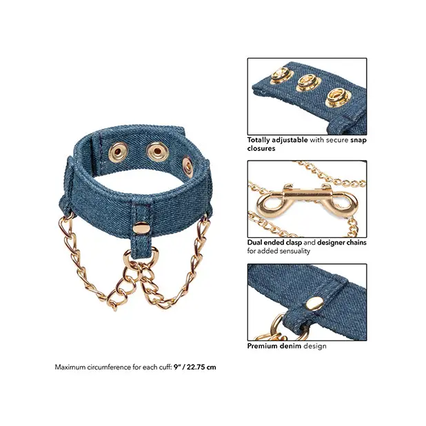 Ride ’Em Premium Denim Collection Wrist Cuffs - Bondage Blindfolds & Restraints