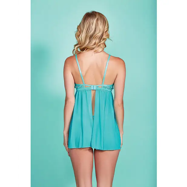 Riley Eyelash Lace Soft Cup Babydoll & Panty Teal XL - Lingerie - Hanging