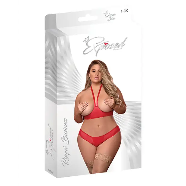 Risqué Business Cupless Bra & Crotchless Panty Red QN - Lingerie - Plus/Queen - Packaged