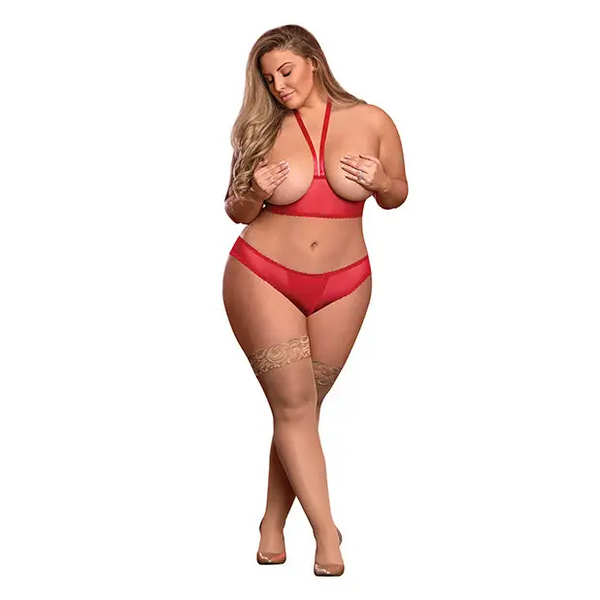 Risqué Business Cupless Bra & Crotchless Panty Red QN - Lingerie - Plus/Queen - Packaged